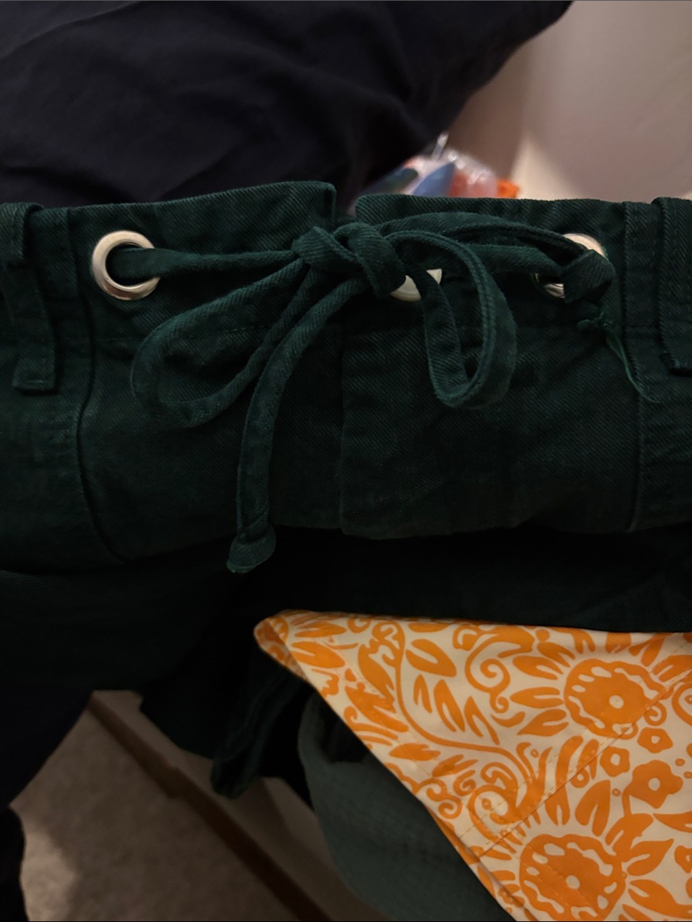 Women’s Dark Green Drawstring Casual Jeans - Picture 2 of 3